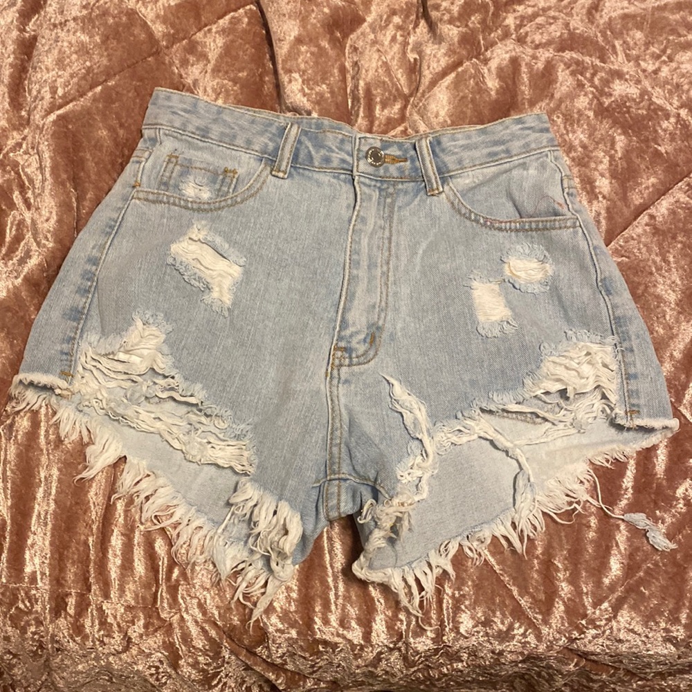 Light Wash Ripped Blue Jean Shorts